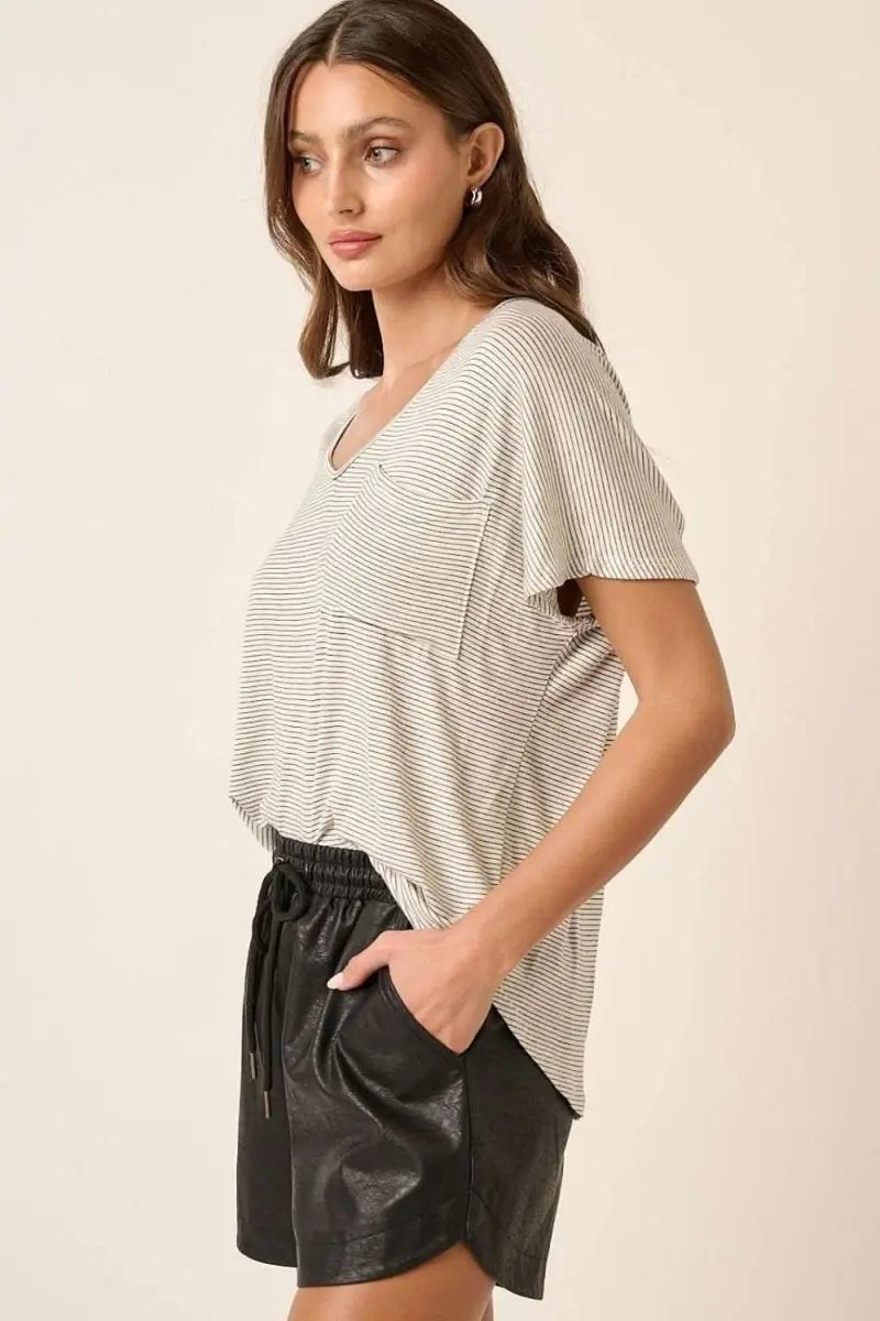 Mittoshop Striped V-Neck Short Sleeve T-Shirt - Love Salve